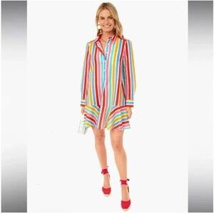 NWT Tuckernuck Rainbow Stripe Callahan Shirt Dress Size XS Multicolor Linen